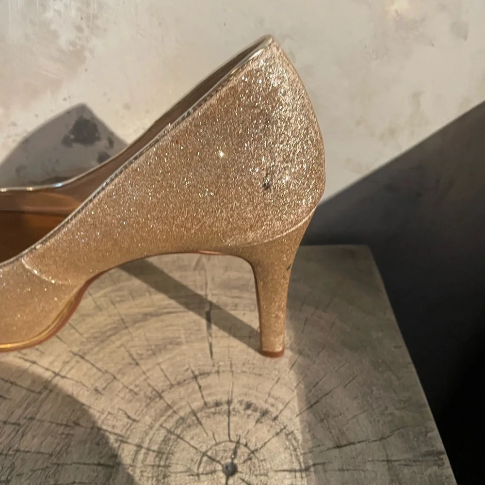 Nine West Glittering Gold Peep-Toe Heels